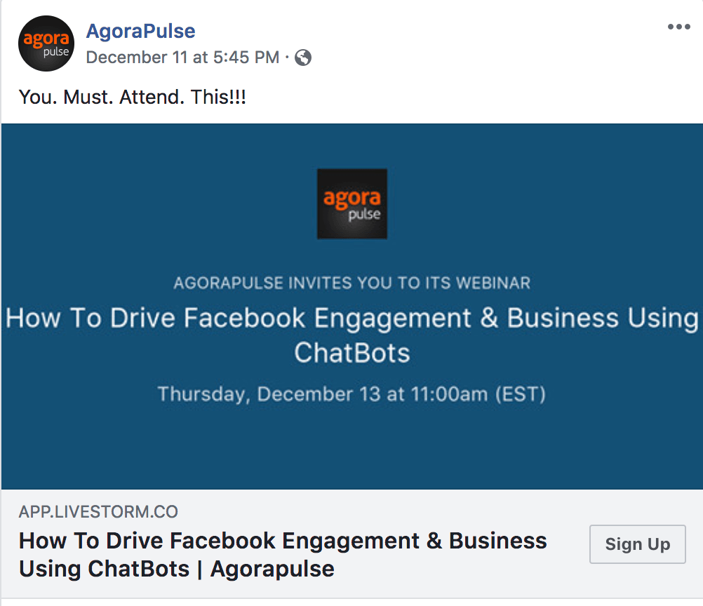Example of Facebook Engagement Call to Action Agora Pulse