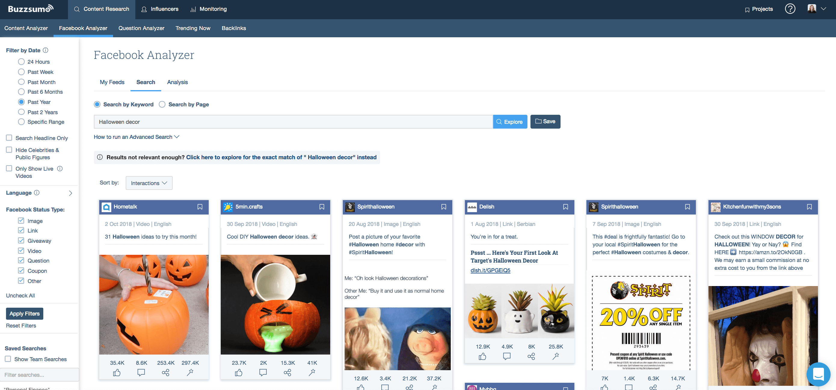 example of BuzzSumo Facebook engagement analysis for a sub topic