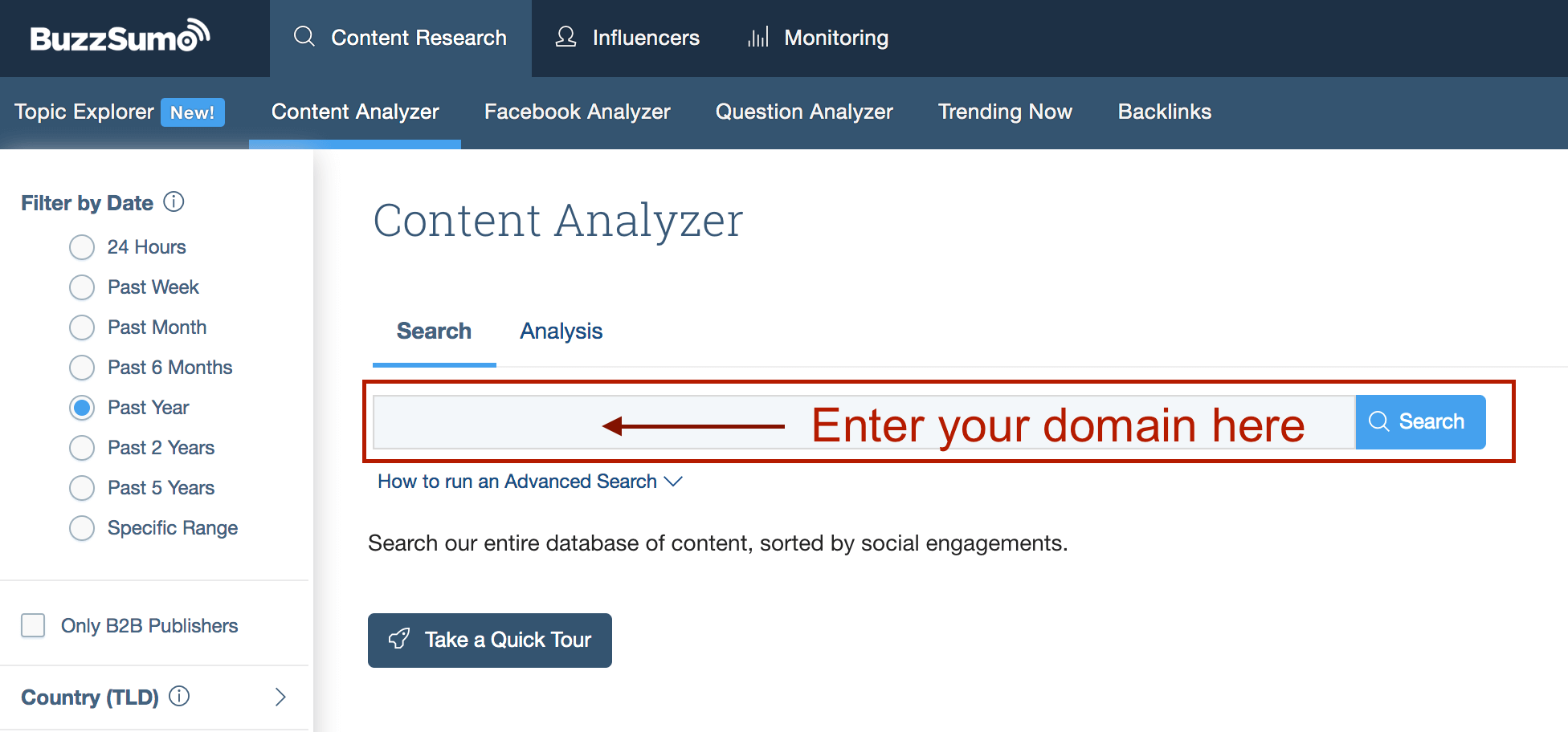 How to find most shared content for audit with BuzzSumo screenshot